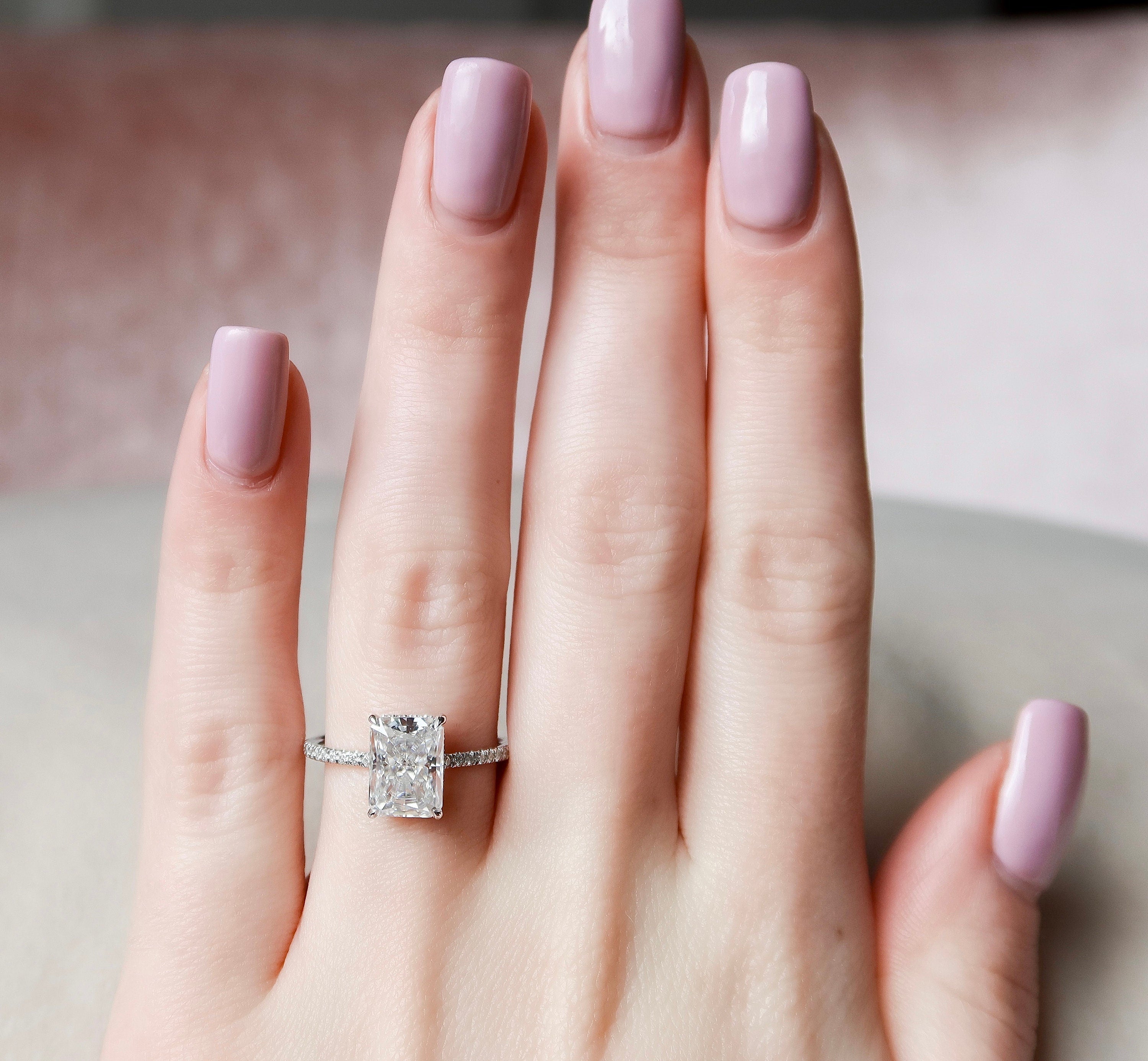 3.5 CT Radiant Hidden Halo Pave Moissanite Engagement Ring 3